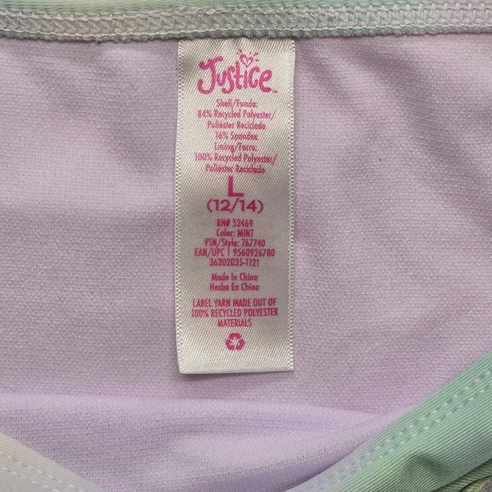 Justice Bikini Set Tie Dye Ruffle One Shoulder‎ Pastel Girls L 12/14